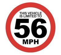 This Vehicle Is Limited To 56 MPH Speed Warning Safety Sign Self Adhesive Gloss Vinyl Sticker 200mm x 200mm