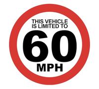 This Vehicle Is Limited To 60 MPH Speed Warning Safety Sign Self Adhesive Gloss Vinyl Sticker 200mm x 200mm