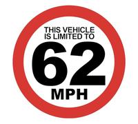This Vehicle Is Limited To 62 MPH Speed Warning Safety Sign Self Adhesive Gloss Sticker 125mm x 125mm V2