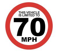 This Vehicle Is Limited To 70 MPH Speed Warning Safety Sign Self Adhesive Gloss Vinyl Sticker 200mm x 200mm