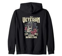 This Veteran Loves Bowling Skull Helmet Rose Art Patriotic Zip Hoodie