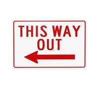 This Way Out With Left Arrow Metal Warning Signs with Easy Install for Indoor Outdoor Security, Business Office Home Garden Street Decor 30 x 20 cm