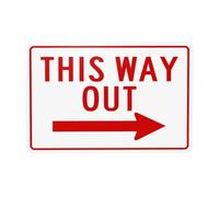 This Way Out With Right Arrow Metal Warning Sign with Easy Install for Indoor Outdoor Security, Business Office Home Garden Street Decor 30 x 20 cm