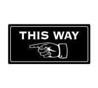 This Way Pointing Finger Directional Adhesive Sign - Ideal sticker notice for walls, corridors, passageways, wedding decor (Available in Silver/Gold/Black/Grey/White) (Black/White, LEFT)