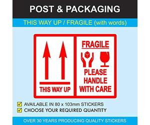 This Way Up/Fragile Packaging Stickers (with Words), 1000