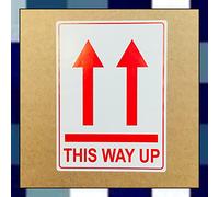 This Way UP Self-Adhesive Labels X 500 (Approx Label Size 74mm x 102mm or 3" x 4") White Semi-Gloss/Red Print