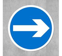 This way. White arrow on blue background. Floor sticker, version 1 - Self adhesive floor graphic (200mm x 200mm)
