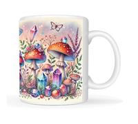 This Whimsical Mushroom & Crystal Ceramic Mug Christmas - 11oz Colorful Coffee Cup Gifts with Butterfly Design - Ideal for Nature Lovers, Fantasy, and Crystal Enthusiasts