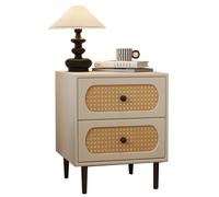 This Wicker-woven Drawer Cabinet, 2-drawer Vanity Table, White Wooden Storage Cabinet, Modern Farmhouse-style Decorative Table, Bohemian Medieval Coastal Sideboard(Brown,40cm(15.7inch))