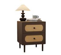 This Wicker-woven Drawer Cabinet, 2-drawer Vanity Table, White Wooden Storage Cabinet, Modern Farmhouse-style Decorative Table, Bohemian Medieval Coastal Sideboard(Brown,40cm(15.7inch))