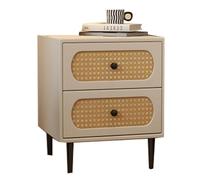 This Wicker-woven Drawer Cabinet, 2-drawer Vanity Table, White Wooden Storage Cabinet, Modern Farmhouse-style Decorative Table, Bohemian Medieval Coastal Sideboard(Brown,40cm(15.7inch))