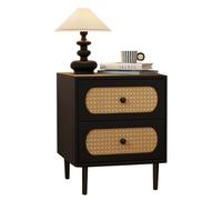 This Wicker-woven Drawer Cabinet, 2-drawer Vanity Table, White Wooden Storage Cabinet, Modern Farmhouse-style Decorative Table, Bohemian Medieval Coastal Sideboard(Brown,40cm(15.7inch))