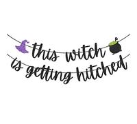 This Witch is Getting Hitched Banner for Halloween Bachelorette Party Fall Bach Party Decorations (Black)