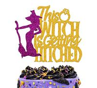 This Witches is Getting Hitched Cake Topper Halloween Theme Bachelorette Bachelor Engagement Wedding Bridal Shower Bride to be Miss to Mrs Party Supplies Glitter Decorations