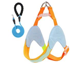 This Y-shaped anti-pull dog harness and leash set is designed for Chinese Crested and features an adjustable, soft-padded chest vest with reflective strips. navy S+2M