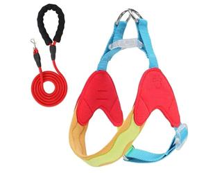 This Y-shaped anti-pull dog harness and leash set is designed for Great Pyrenees and features an adjustable, soft-padded chest vest with reflective strips. red S+3M