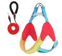 This Y-shaped anti-pull dog harness and leash set is designed for Lhasa Apso and features an adjustable, soft-padded chest vest with reflective strips. red M+3M