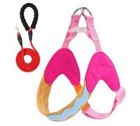 This Y-shaped anti-pull dog harness and leash set is designed for Lhasa Apso and features an adjustable, soft-padded chest vest with reflective strips. pink S+2M