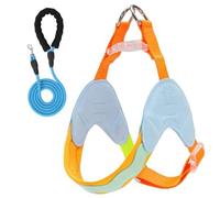 This Y-shaped anti-pull dog harness and leash set is designed for Lhasa Apso and features an adjustable, soft-padded chest vest with reflective strips. navy S+1.5M
