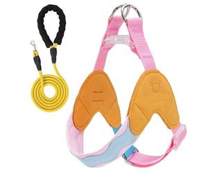 This Y-shaped anti-pull dog harness and leash set is designed for Portuguese Water and features an adjustable, soft-padded chest vest with reflective strips. orange color S+3M