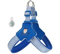 This Y-shaped anti-pull dog harness is designed specifically for Brussels Griffon, featuring an LED light and reflective strips, and a comfortable, breathable, padded vest. blue XS