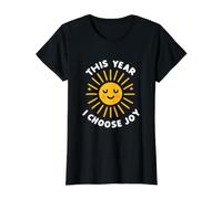 This Year I Choose Joy Happy Sun Radiant Positivity Value Graphic T-Shirt, Women, Black, M