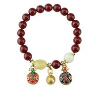 This Year Red Cinnabar Bracelet with Purple Swallow and Gold Beast - Women's Handcrafted Transfer Beads Jewelry