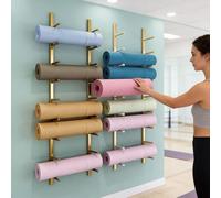 This Yoga Mat Rack, Wall-Mounted Workout Storage Organizer for Home Gym, Floating Shelves Display Stand, Large Capacity Exercise Mat Holder