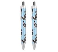 THisdownd Boston Terrier Dogs Retractable Ballpoint Pen Portable Blue Ink Ball Point Pen Work Pens for Home Office 2 PCS