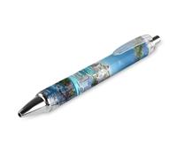 THisdownd Gr offee in Santorini Print Retractable Ballpoint Pen Portable Blue Ink Ball Point Pen Work Pens for Home Office 1 PCS