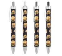 THisdownd Pizza French Fries Hamburgers Ballpoint Retractable Pen 0.5mm Smooth Writing Black Ink Ball Point Note Taking Accessories For Office 4 PCS