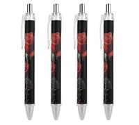 THisdownd Red Roses Ballpoint Retractable Pen 0.5mm Smooth Writing Black Ink Ball Point Note Taking Accessories For Office 4 PCS