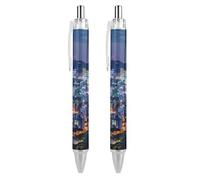 THisdownd SEOUL SOUTH KOREA SKYLINE GLOSSY Night View Retractable Ballpoint Pen Portable Blue Ink Ball Point Pen Work Pens for Home Office 2 PCS