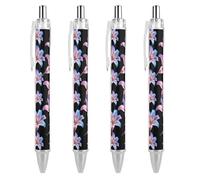 THisdownd Transgender Flag Color Lily Flower Ballpoint Retractable Pen 0.5mm Smooth Writing Black Ink Ball Point Note Taking Accessories For Office 4 PCS