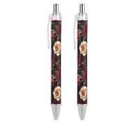 THisdownd Vintage Flowers Victorian Dark Roses Ballpoint Retractable Pen 0.5mm Smooth Writing Black Ink Ball Point Note Taking Accessories For Office 2 PCS