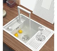 ThisgA Invisible Sink Kitchen Sink with Glass Washer Bar Invisible Small Single Sink Island Kitchen Mini Vegetable Sink/White/60 * 40 * 22Cm