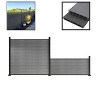 thisiswholesale.co.uk Composite Fence Kit 4Ft/1200mm High X 6Ft/1.8M Long (2 Posts + 7 Slats Anthracite Grey) - Concrete In Root Mounted Black Posts