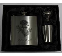 Thistle 6oZ Hip Flask with 4 cups HF12 can be Personalised Engraved Free in silk lined gift box