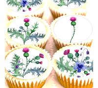 Thistle Cake Topper - Edible Scottish Thistle Cake Decorations - PRECUT - Icing or Wafer - 4cm x 24 (Wafer)