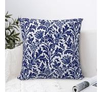 Thistle Damask Navy Blue and White William Morris Greenery Forest Animals Pheasant Decorative Throw Pillow Covers 18x18 inch Soft Pillowcase Aesthetic Cushion Cover for Home Decor Sofa Living Room