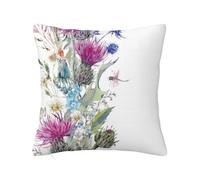 Thistle Decorative Throw Pillow Covers with Hidden Zipper,Vintage Herbal Meadow Flowers,Shrink Free Pillow case for Couch Sofa Bedroom Car Living Room,Multicolor 22 x 22 inch