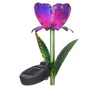 thistle Flower Lights Solar Decor Outdoor Garden Glass Lights Decorative Petal Metal Home Decor (Purple, One Size)