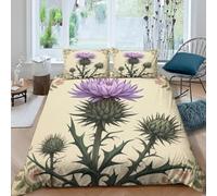 Thistles Single Duvet Cover Set 3D Printed Pastoral Retro Style Bedding Set Ultra Soft Microfiber Quilt Cover 150x200 cm for Single Bed with 2 Pillowcases with Zipper D/63