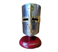 ThisToffGuys Miniature Medieval Crusader Great Helm Model - Handcrafted European Knight Bucket Helmet Figurine with Stand - Desktop Ornament & Collector's Display(Steeple)