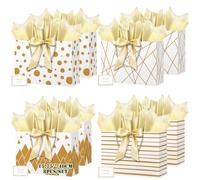 THIXY 15.75" Extra Large Gift Bag, Gift Bags for Presents Big Paper Bag with Tissue Paper, 40 * 30 * 12.5cm Wedding Birthday Party Present Gifts Bag with cards for Chrismas Wedding (8pcs-gold)