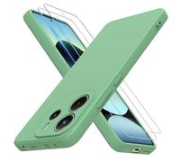THIYUFUNS for Xiaomi Redmi Note 14 4G Phone Case with 2 Tempered Glass Screen Protector, Redmi Note 14 Phone Cover Liquid Silicone Slim Fit Shockproof Anti-Scratch with Microfiber Lining - Dark Green