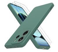 THIYUFUNS for Xiaomi Redmi Note 14 4G Phone Case with 2 Tempered Glass Screen Protector, Redmi Note 14 Phone Cover Liquid Silicone Slim Fit Shockproof Anti-Scratch with Microfiber Lining - Dark Green