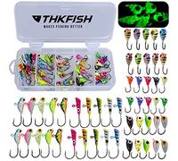 THKFISH 50Pcs/Box Ice Fishing Jigs Set Ice Fishing Lures Walleye Jigs Heads for Ice Fishing Gear Kit Panfish Crappie Perch Jigs Ice Fishing Box A