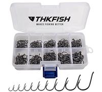 THKFISH Fishing Hooks, 500Pcs #3~#12 10 Sizes Saltwater Freshwater Black Fishing Hooks Comes with Retail Carrying Box Fishing Tackle set