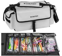 THKFISH Fishing Tackle Bag, Nylon Shoulder Strap Lure Storage Case with Multiple Compartments, Medium